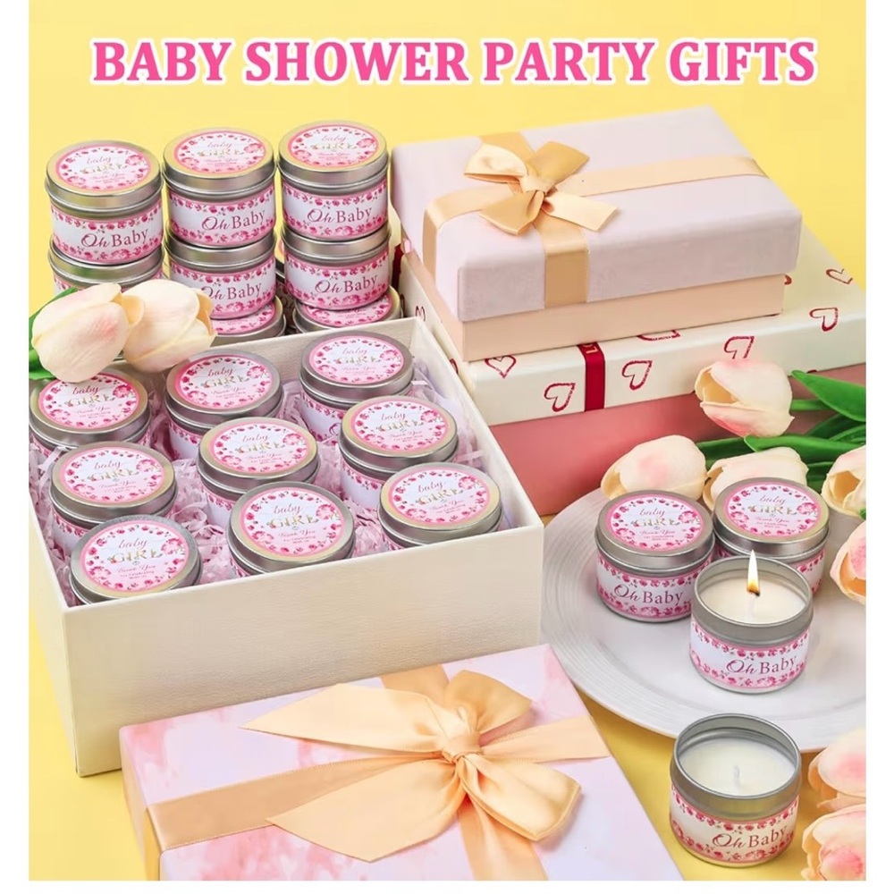 17 Pink and White Baby Shower candles & 12 honeycomb flower vases